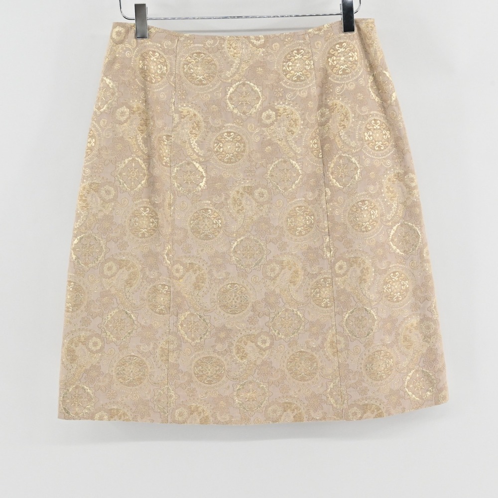 Teri Jon Rickie Freeman Brocade Skirt Womens Size 10 Gold Metallic Cotton A-Line